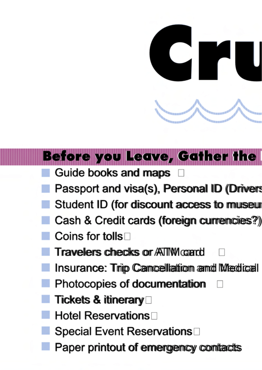 Cruise Packing List Printable pdf