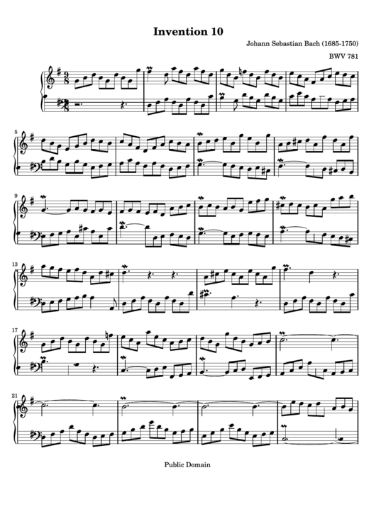 Invention 10 By J. S. Bach Sheet Music Printable pdf