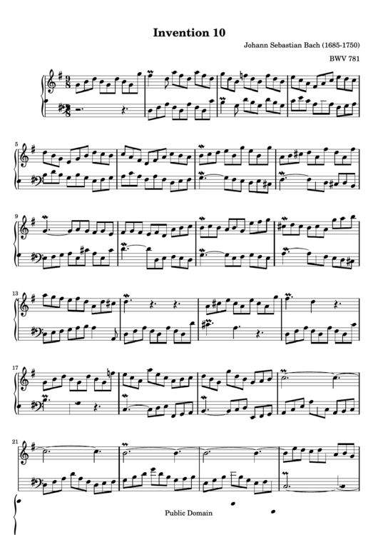Invention 10 By J. S. Bach Sheet Music Printable pdf