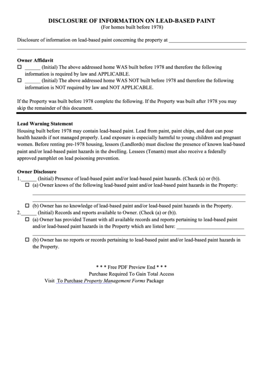 Disclosure Of Information On Lead-Based Paint Printable pdf