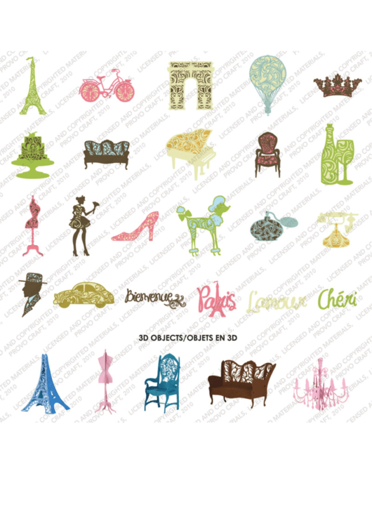 Summer In Paris Sticker Template Set Printable pdf