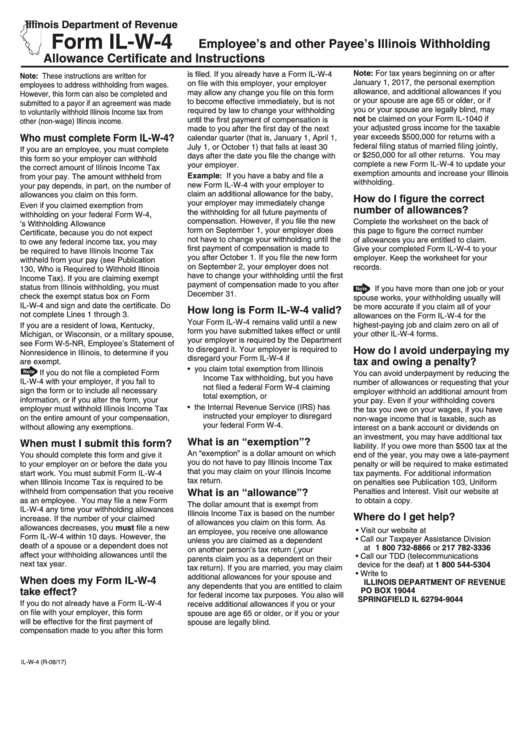 Form Il W 4 Employee S Illinois Withholding Allowance Certificate