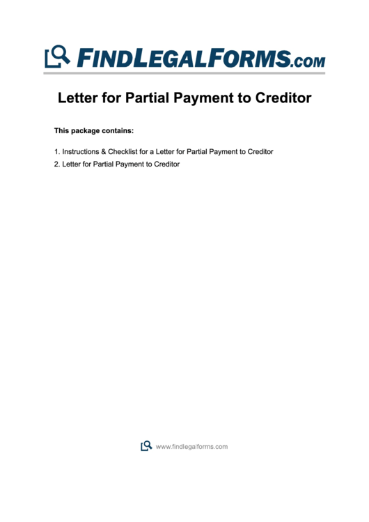 Letter For Partial Payment To Creditor Sample Printable pdf