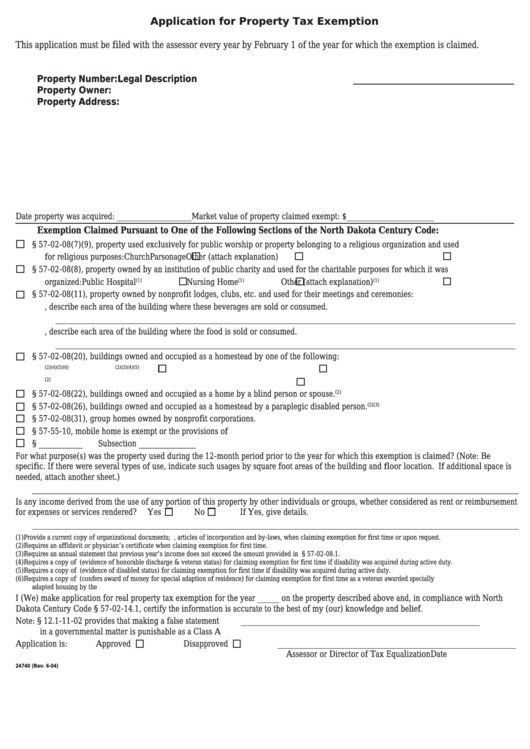 Form 24740 - Application For Property Tax Exemption - 2004 Printable pdf