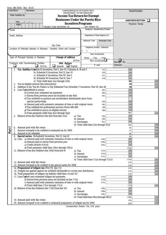 Form 480 30 Ii Income Tax Return For Exempt Businesses Under The 