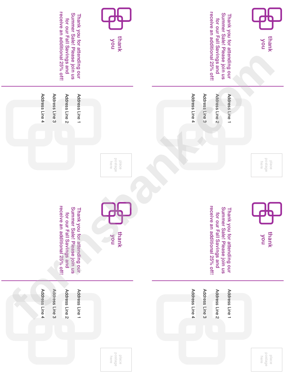 Violet Thank You Postcards Template
