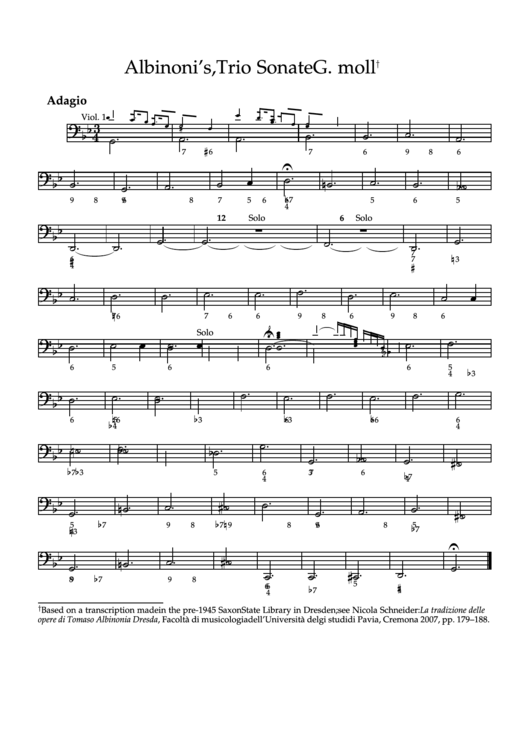 Albinoni - Trio Sonate G. Molli Cello Or Double Bass Sheet Music Printable pdf