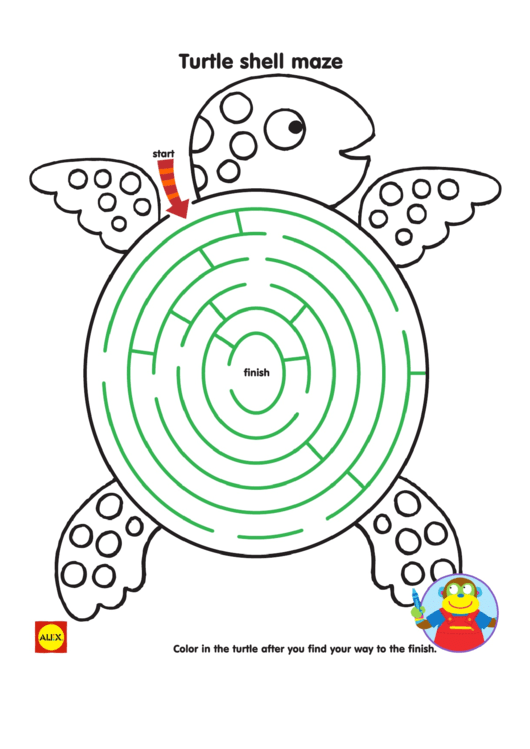 Turtle Shell Maze - Coloring And Activity Sheet Printable pdf
