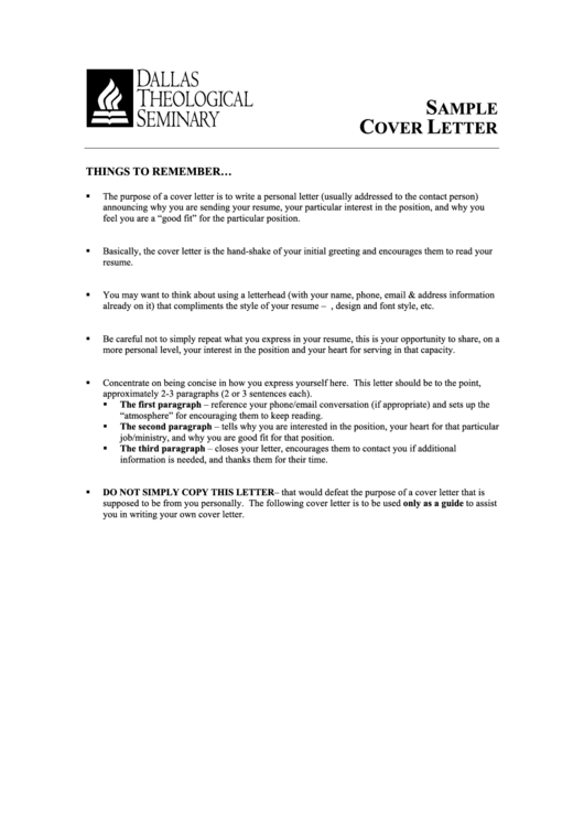Sample Cover Letter Printable pdf