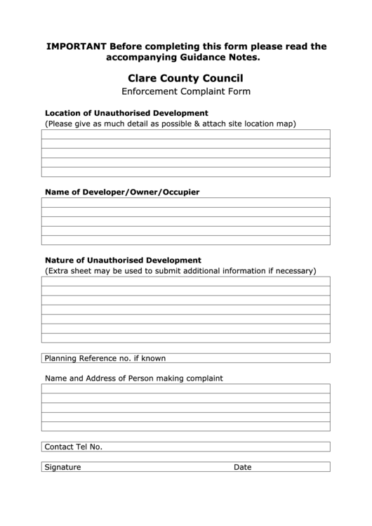 enforcement-complaint-form-clare-county-council-printable-pdf-download
