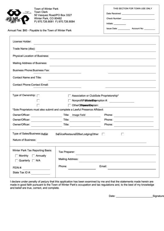 Fillable Town Of Winter Park Tax Form Printable pdf