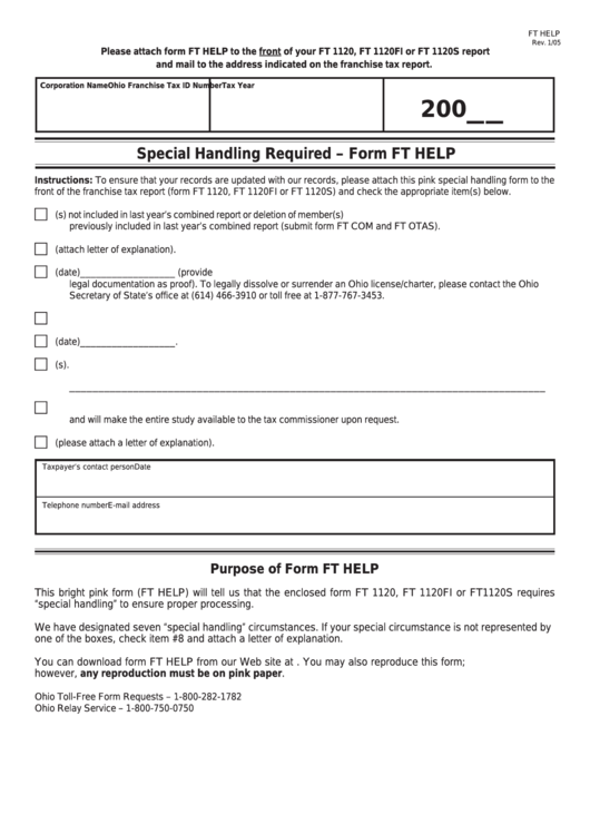Form Ft Help - Special Handling Required Printable pdf