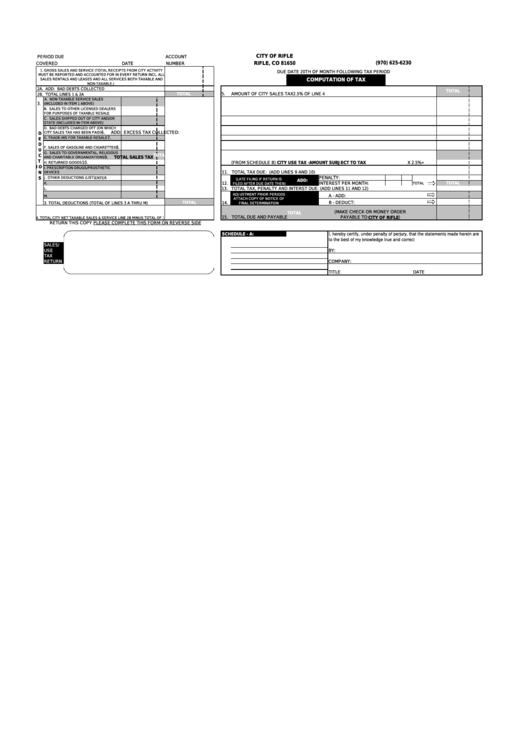 Computation Of Tax Form - City Of Rifle Printable pdf