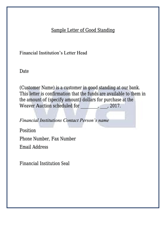 Letter Of Good Standing Sample Printable pdf