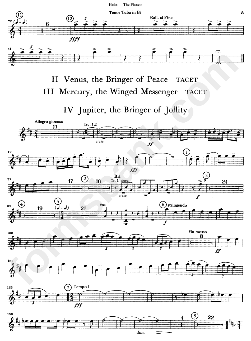 The Planets By Gustav Holst Bass Trombone Sheet Music