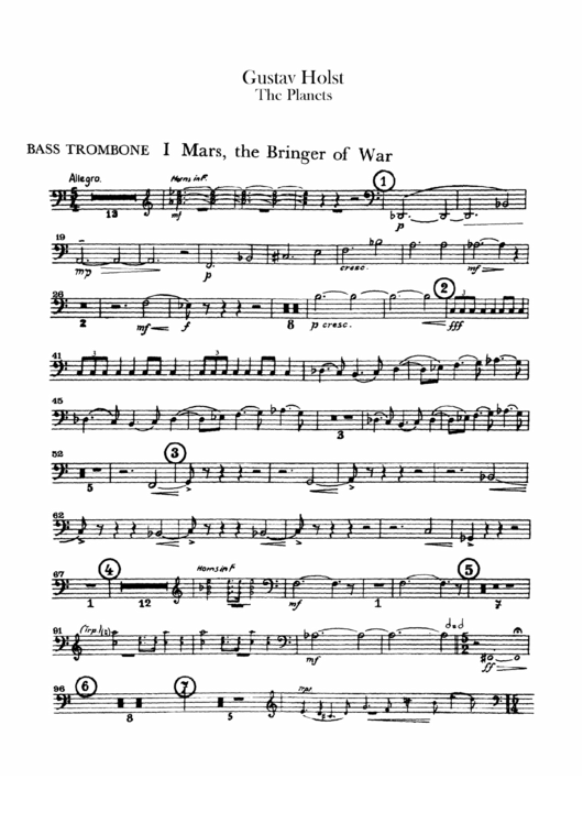 The Planets By Gustav Holst Bass Trombone Sheet Music Printable pdf