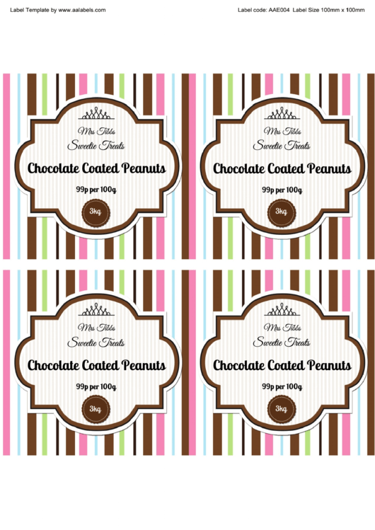Fillable Chocolate Peanuts Sweet Jar Label Templates Printable pdf