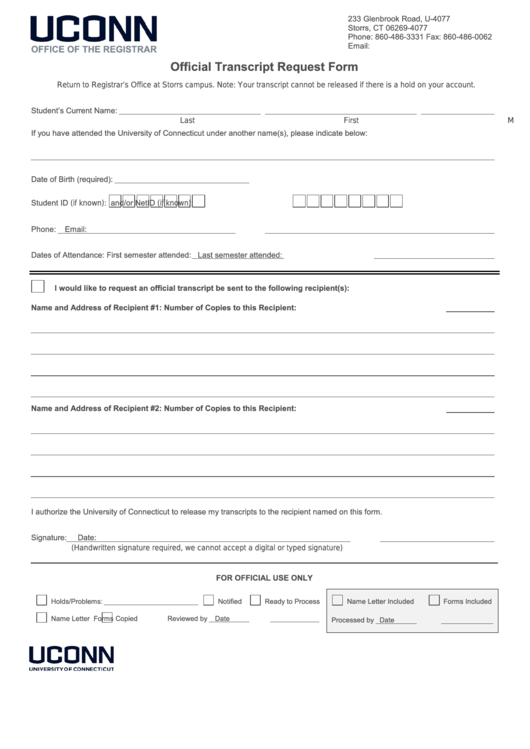 Fillable Official Transcript Request Form Printable pdf