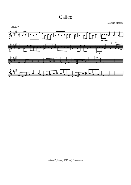 Marcus Martin - Calico Sheet Music Printable pdf