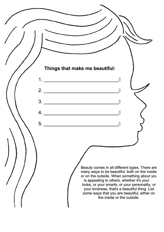 Life Issues Coloring Sheet - Things That Make Me Beautiful Printable pdf