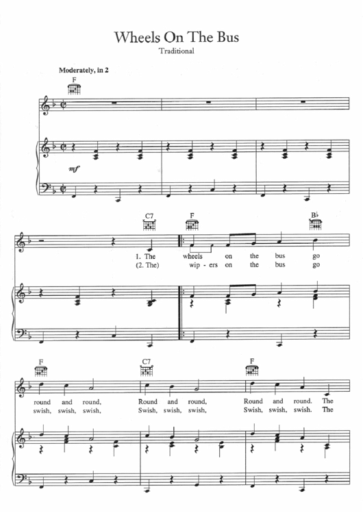 Wheels On The Bus Sheet Music Printable pdf