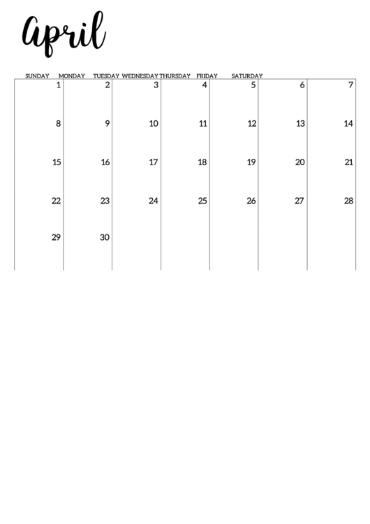 April 2018 Calendar Template