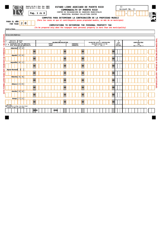 Form As-29.1 - Computations To Determine The Personal Property Tax Printable pdf