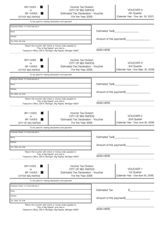Estimated Tax Declaration Voucher - City Of Big Rapids - 2006 Printable pdf