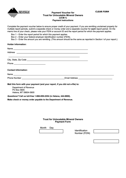 Fillable Form Ucm-1 - Payment Voucher For Trust For Unlocatable Mineral Owners Printable pdf