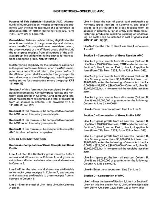 Instructions For Schedule Amc Alternative Minimum Calculation
