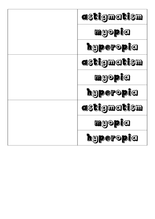 Astigmatism-Myopia-Hyperopia Biology Flashcards Template Printable pdf
