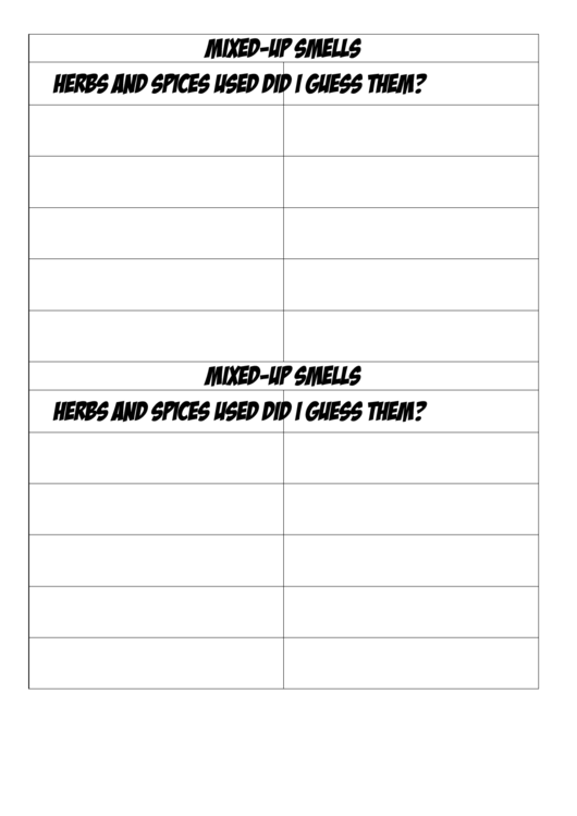 Blank Mixed-Up Smells Biology Flashcards Template Printable pdf