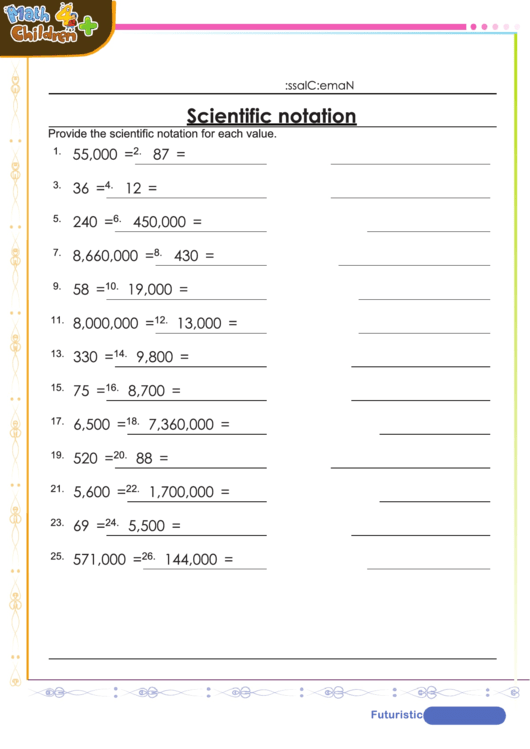 Easy Scientific Notation Worksheet With Answer Key Printable pdf