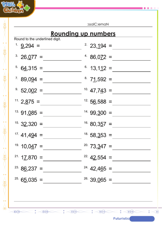 Rounding Up Numbers Worksheet With Answer Key Printable pdf