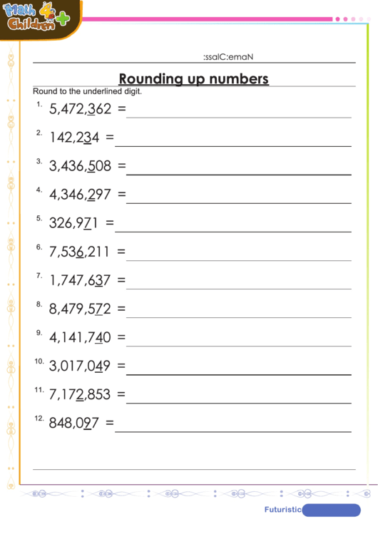 Rounding Up Numbers To Millions Worksheet With Answer Key Printable pdf