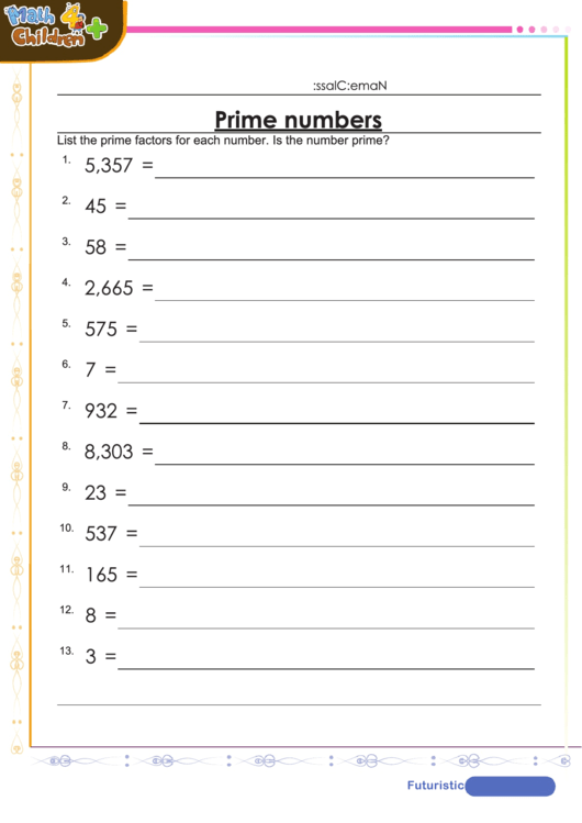 Prime And Composite Numbers Worksheet With Answer Key Printable pdf