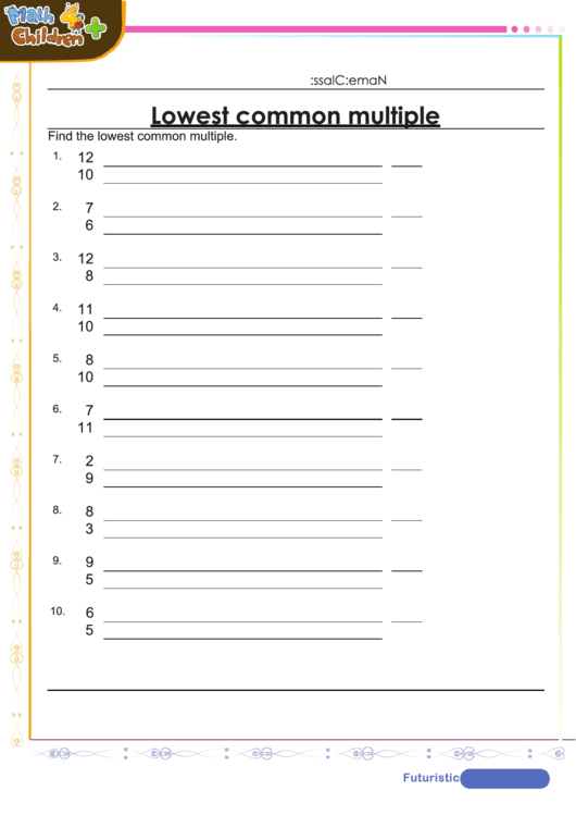 Lowest Common Multiple Worksheet With Answer Key Printable pdf