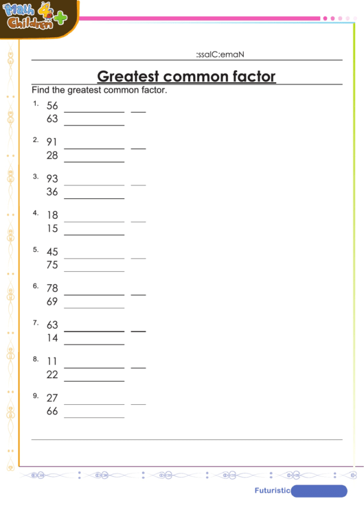 Greatest Common Factor Worksheet With Answer Key Printable pdf