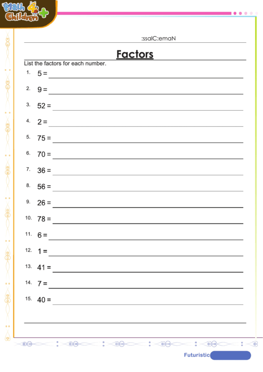 Factor Worksheet With Answer Key Printable pdf