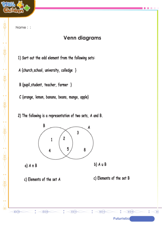 Venn Diagram Worksheet Printable pdf