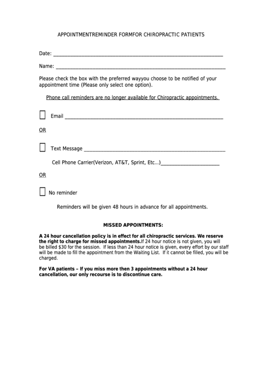 Chiropractic Appointment Reminder Letter Template