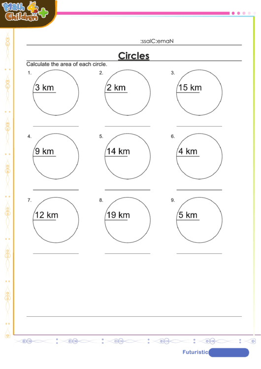 Area Of Circles Worksheet With Answer Key Printable pdf