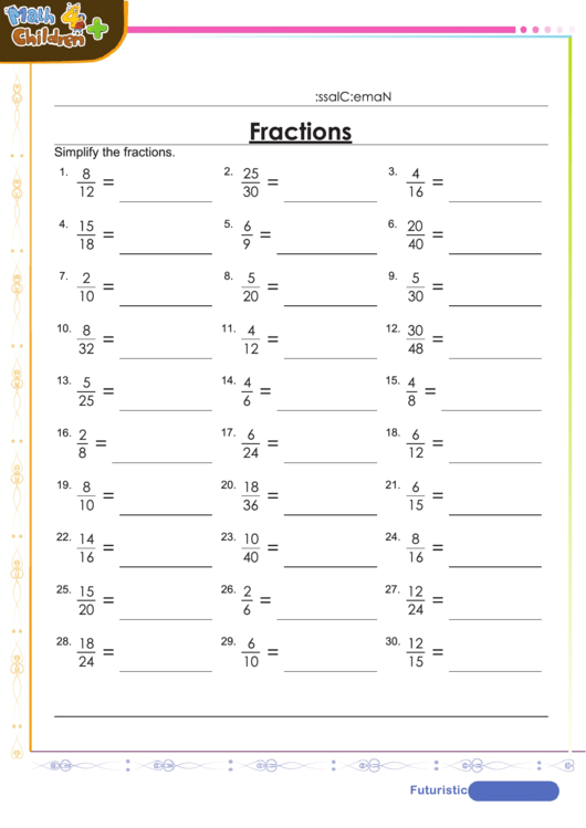 Simplify Fractions Worksheet With Answer Key Printable pdf