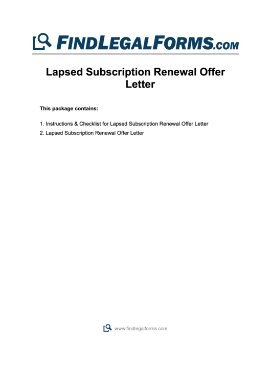 Instructions & Checklist For Lapsed Subscription Renewal Offer Letter