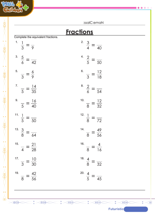 Equivalent Fractions Worksheet With Answer Key Printable pdf