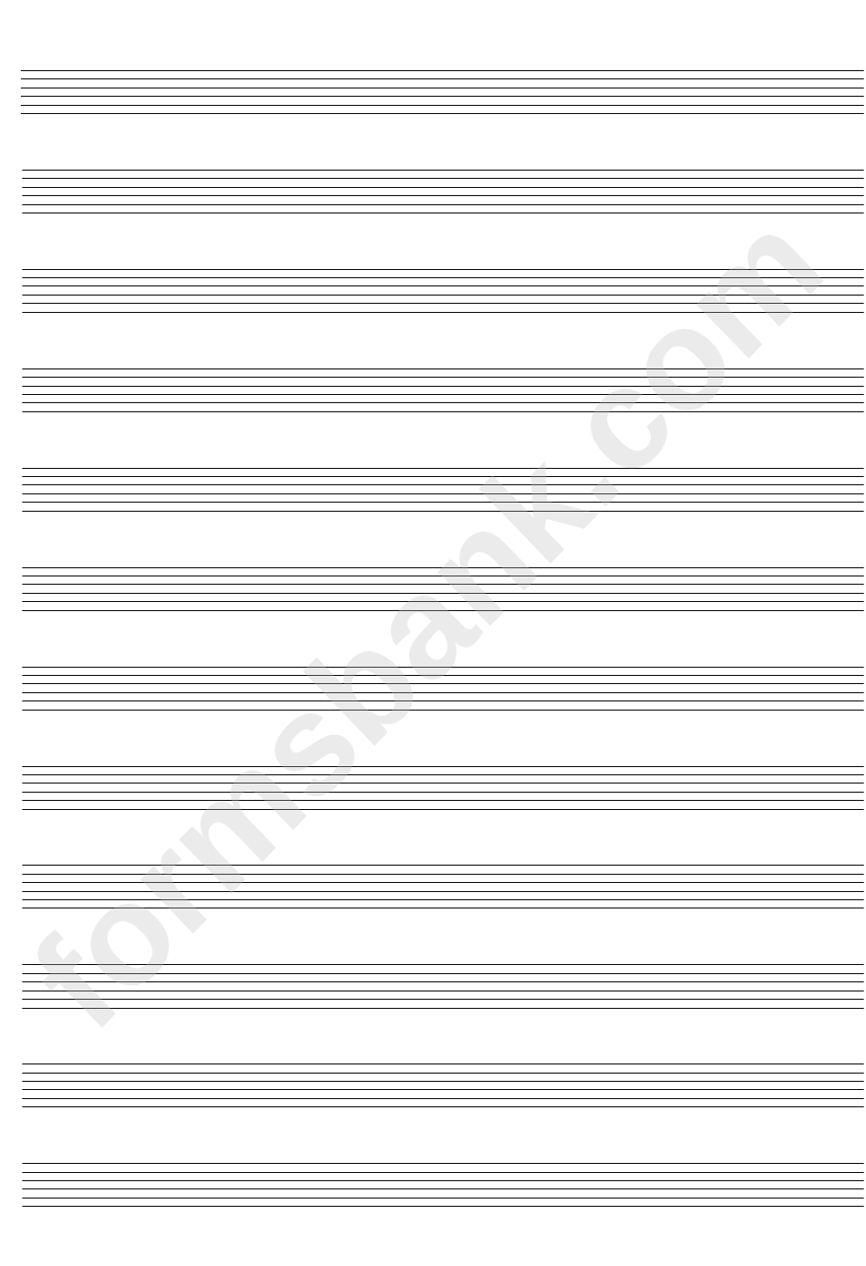 12-Stave 6 Line Lute Tablature Blank Staff Paper