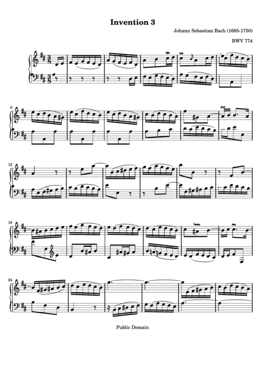 Invention 3 By J.s. Bach Sheet Music Printable pdf
