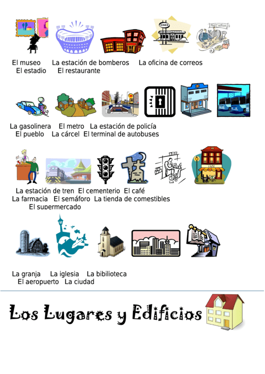 Los Lugares Y Edificioscolored Spanish Flashcard Template Set Printable pdf