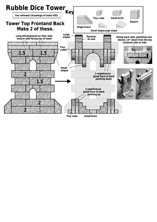 Rubble Dice Tower Paper Model Template Printable pdf