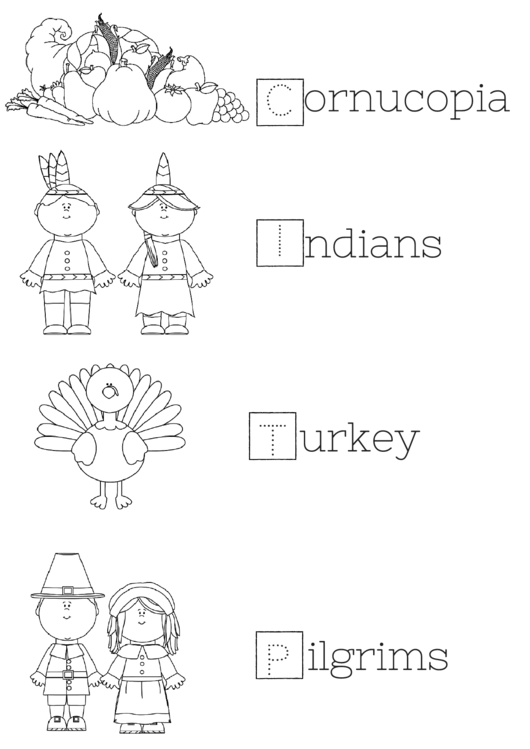 Color And Trace Words Thanksgiving Activity Sheet Printable pdf